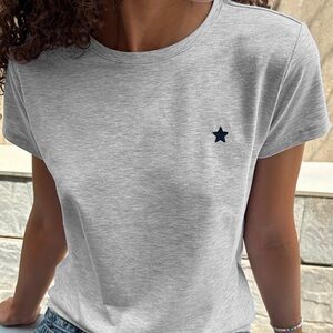 Subdued Gray Embroidered Star T- Shirt Crewneck Short Sleeve Relaxed Fit 6